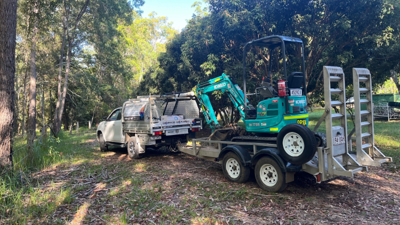 excavation-work excavator on a trailer for excavation work